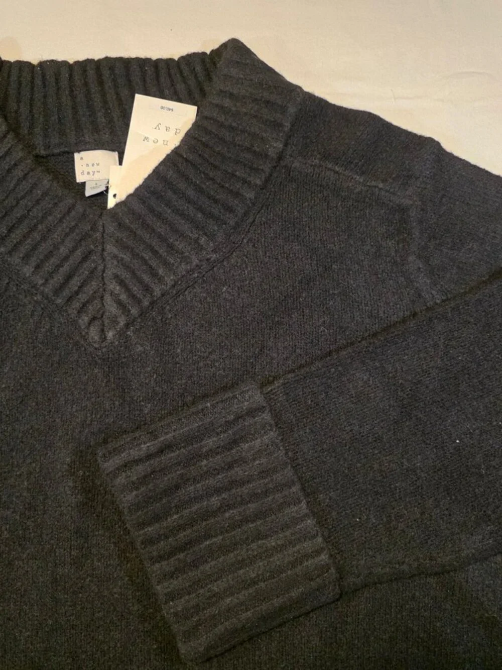 Women's Long Sleeve V-Neck Cozy Knit Boxy Pullover Sweater - a New Day™ Black L